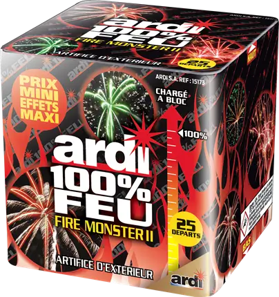 Feu d&#39;Artifice Compact ARDI® 100% FEU - FIRE MONSTER II - 25 Tirs - 30 secondes