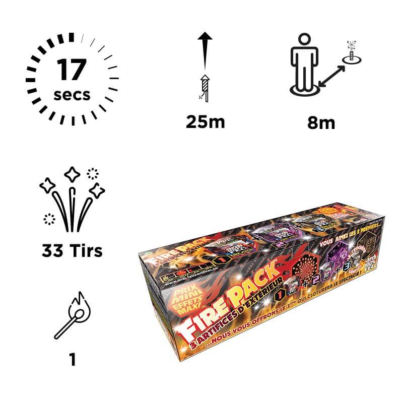 FEU D'ARTIFICE 100% FEU - FIRE PACK - Boite de 3 compacts : Feux d