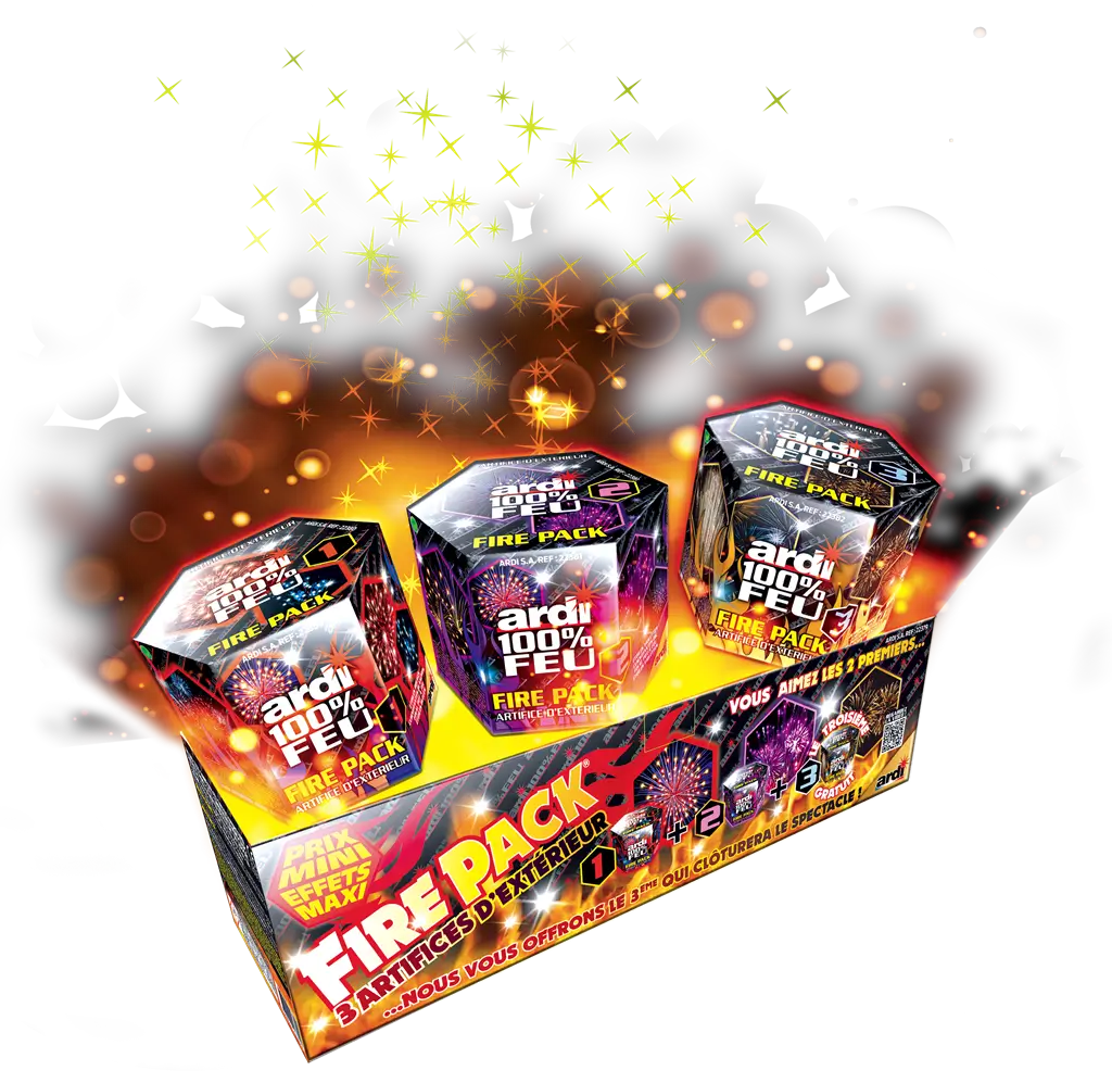 Feu d&#39;Artifice Compact FIRE PACK - Boite de 3 feux / 33 tirs