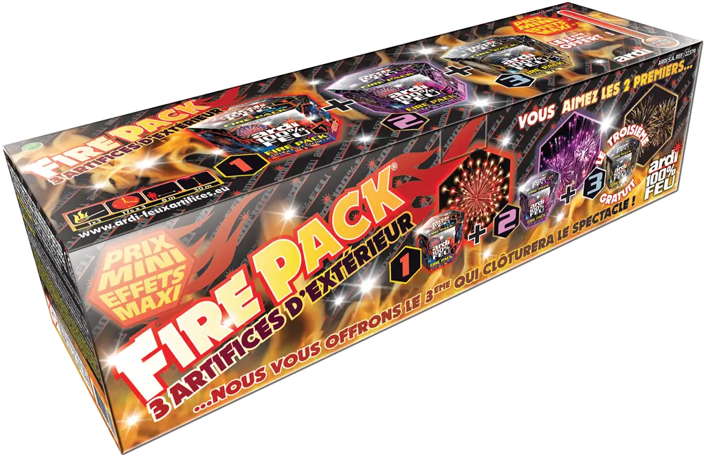 Feu d&#39;Artifice Compact FIRE PACK - Boite de 3 feux / 33 tirs
