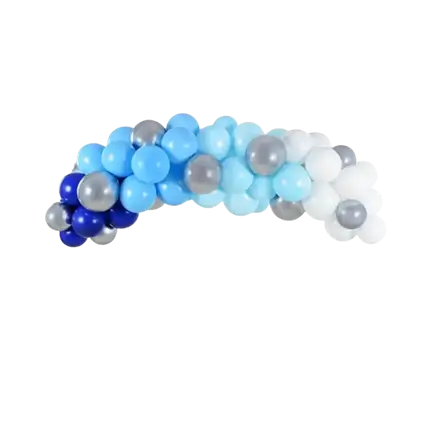 Demi Arche de Ballons couleur Bleu, Blanc et Argent 