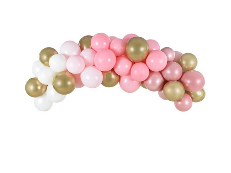 Demi Arche de Ballons couleur Rose, Blanc et Or 