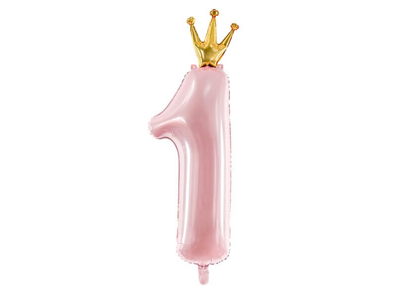 Ballon Rose Clair Chiffre 1 avec Couronne 