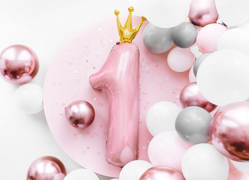 Ballon Rose Clair Chiffre 1 avec Couronne 
