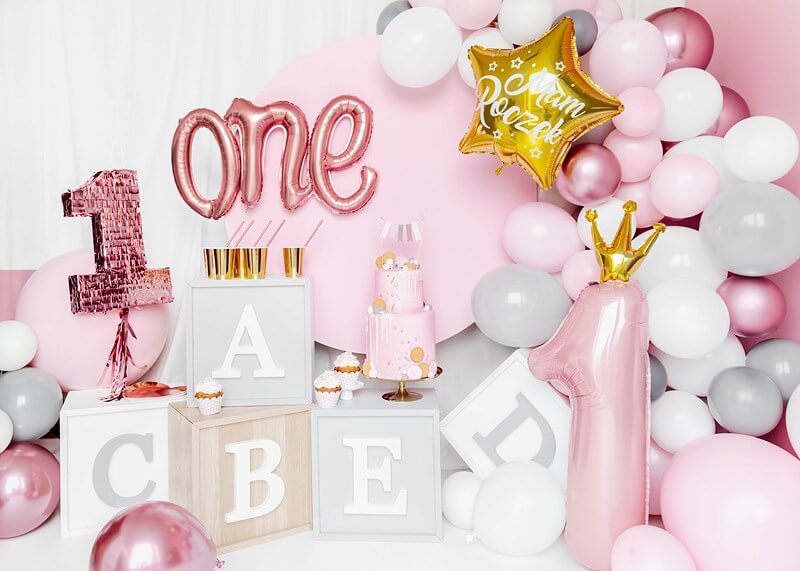 Ballon Rose Clair Chiffre 1 avec Couronne 