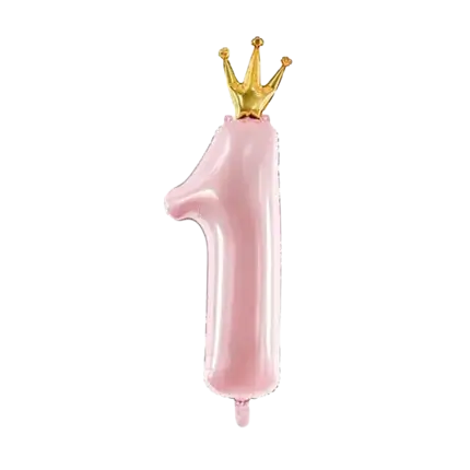 Ballon Rose Clair Chiffre 1 avec Couronne