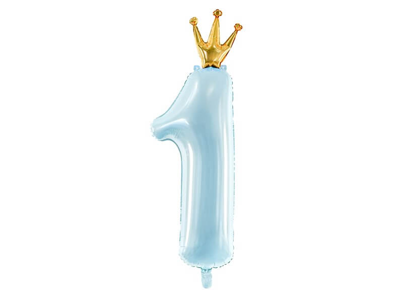 Ballon Bleu Clair Chiffre 1 avec Couronne 