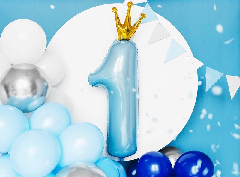 Ballon Bleu Clair Chiffre 1 avec Couronne 