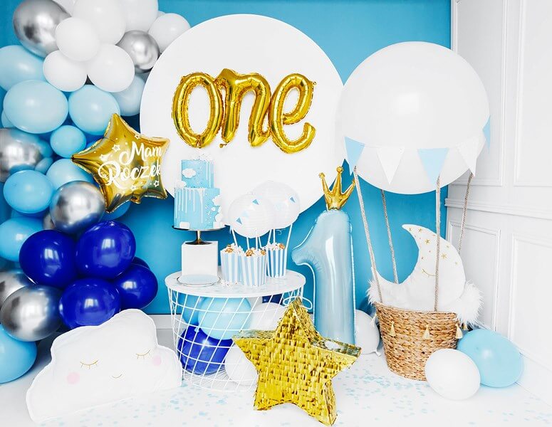 Ballon Bleu Clair Chiffre 1 avec Couronne 