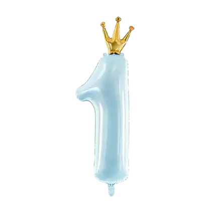 Ballon Bleu Clair Chiffre 1 avec Couronne 