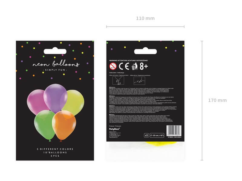 Lot de 5 Ballons Néon Fluos 
