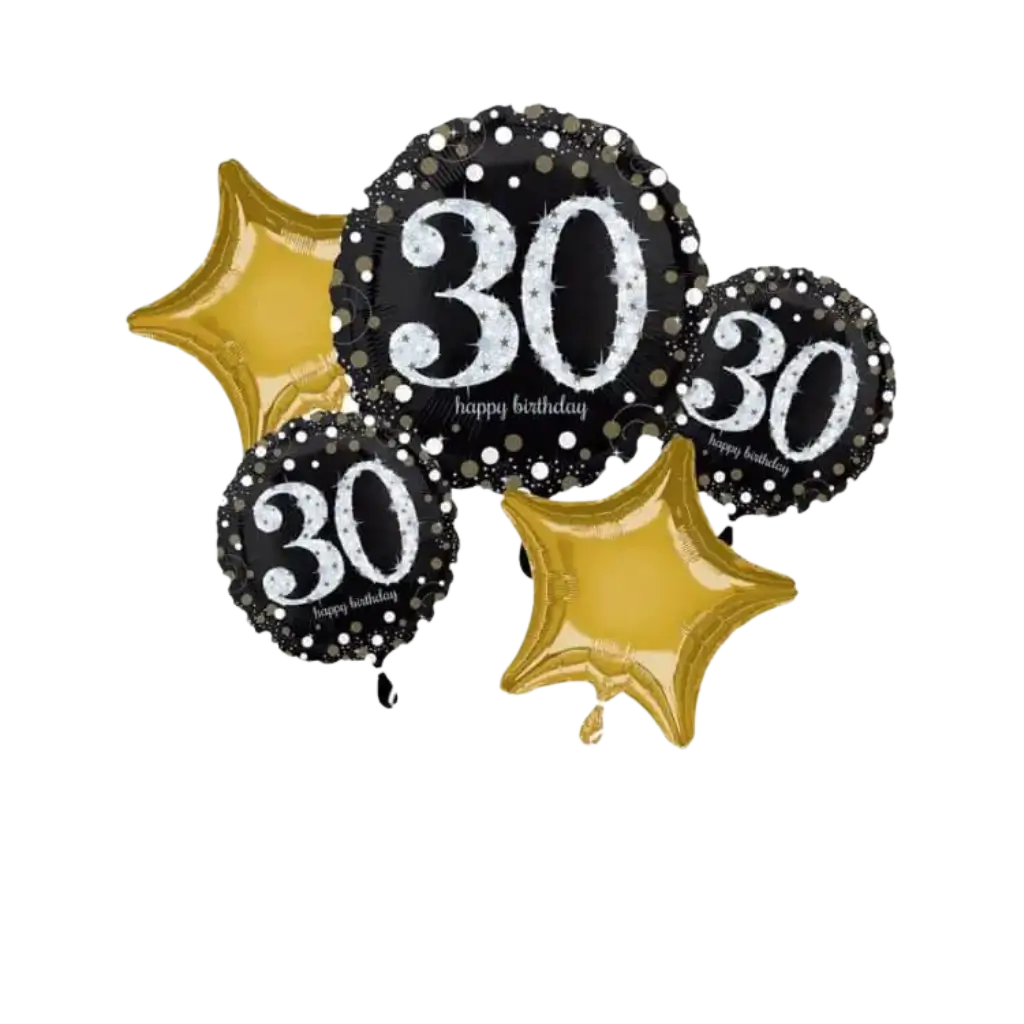 Ramo de 5 globos de cumpleaños 30 años - Sparklers Club