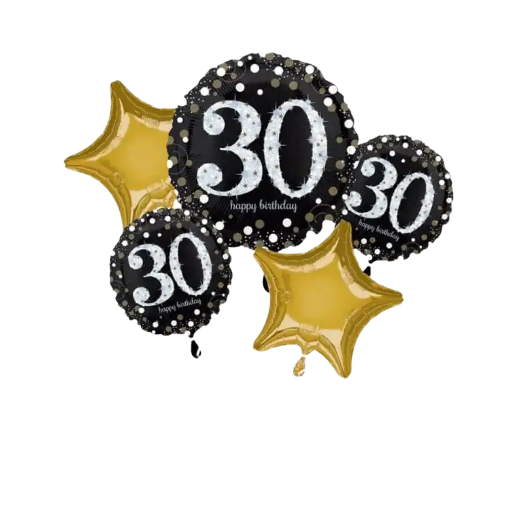 Bouquet di 5 palloncini di compleanno 30 anni - Sparklers Club