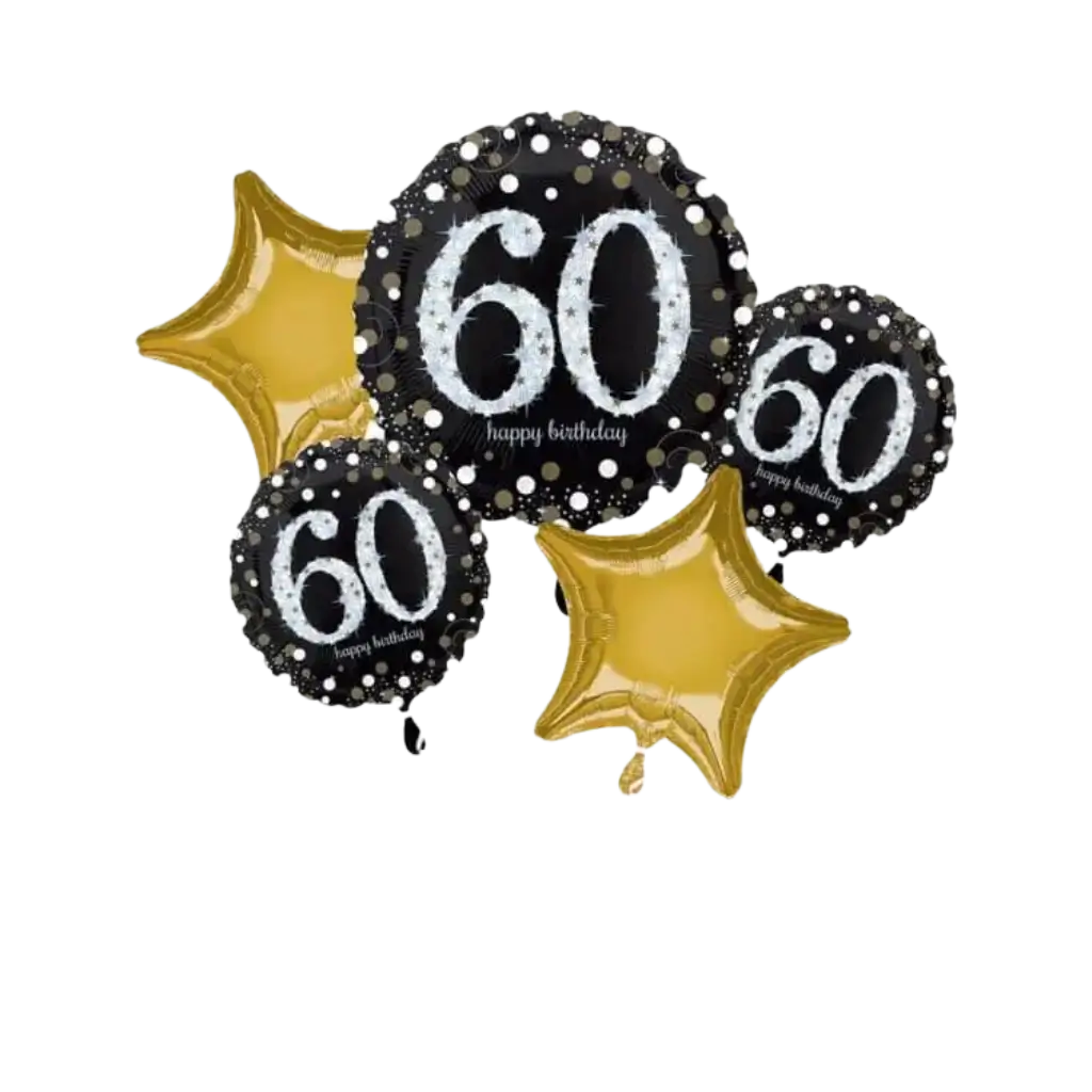 Bouquet di 5 palloncini di compleanno 60 - Sparklers Club