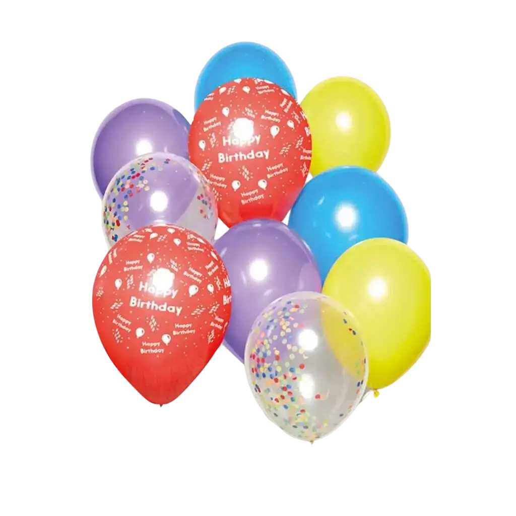 Bouquet de 10 ballons Happy Birthday multicolores