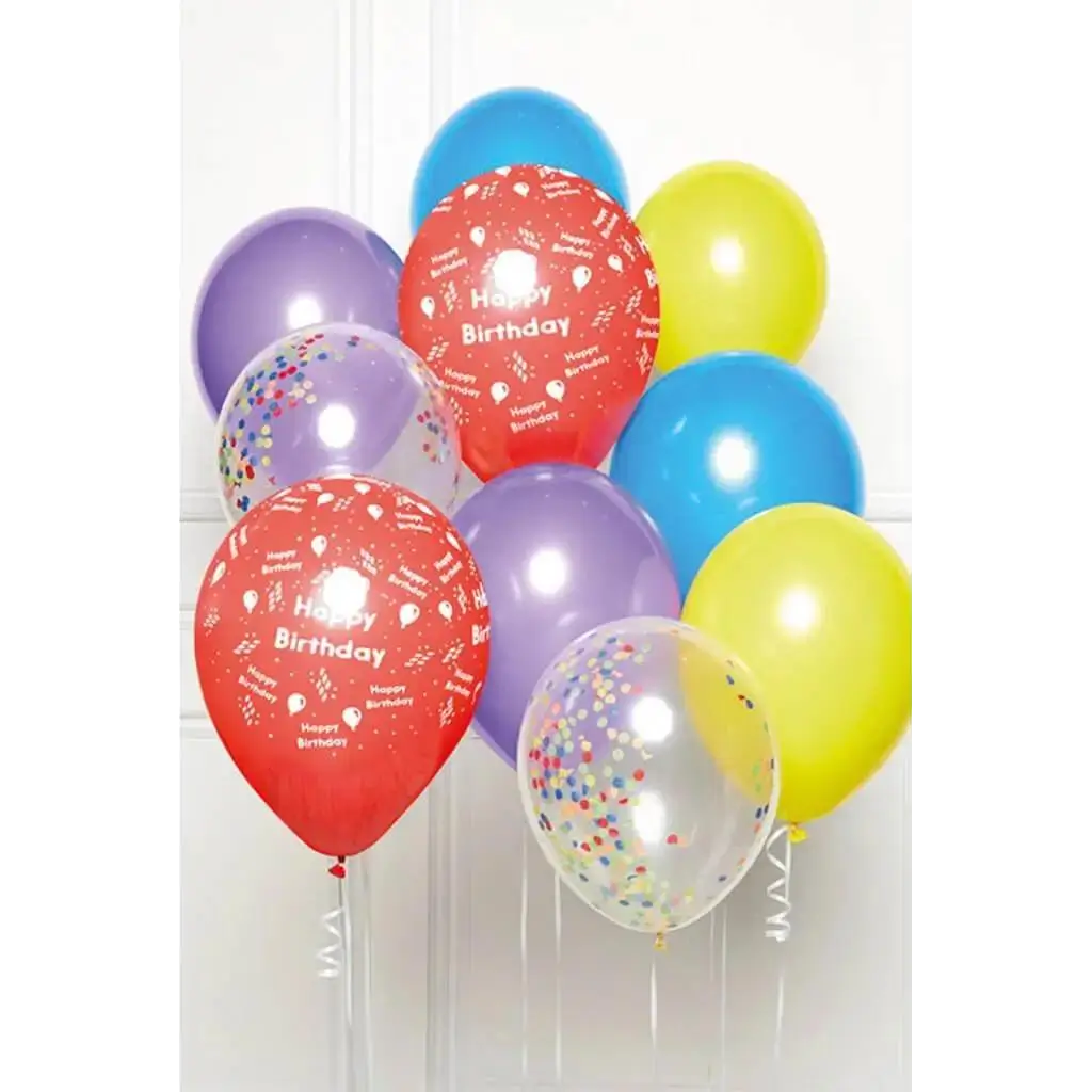 Bouquet de 10 ballons Happy Birthday multicolores