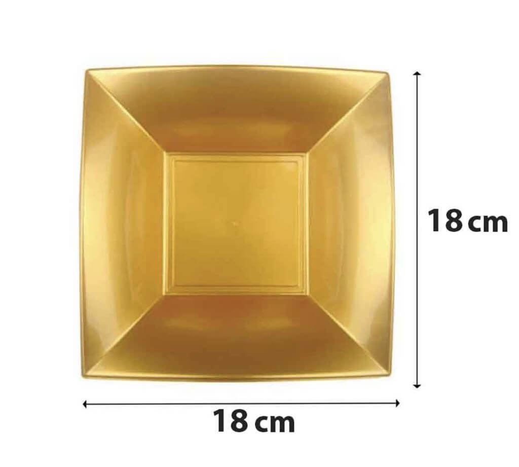 Assiette creuse carré Or 18x18cm - Lot de 12