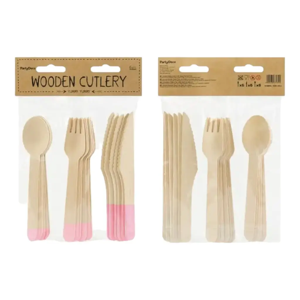 Set de couvert en bois imprimé rose (18pcs)