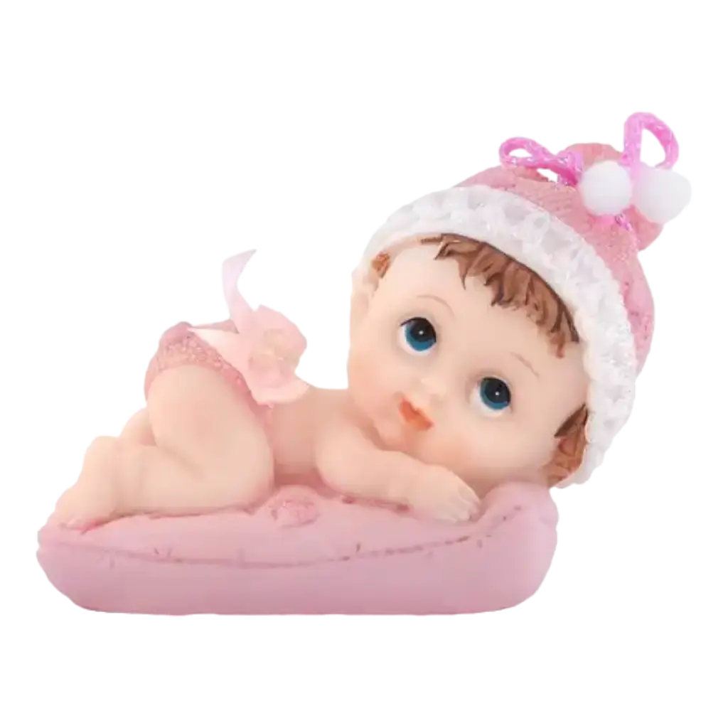 Figurine Bébé Fille sur un coussin rose