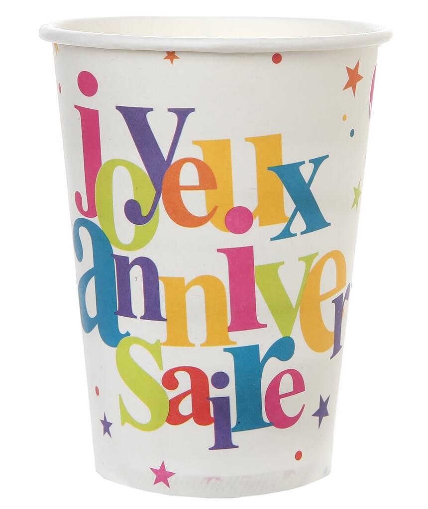 Gobelet Joyeux Anniversaire Multicolore (lot de 10)