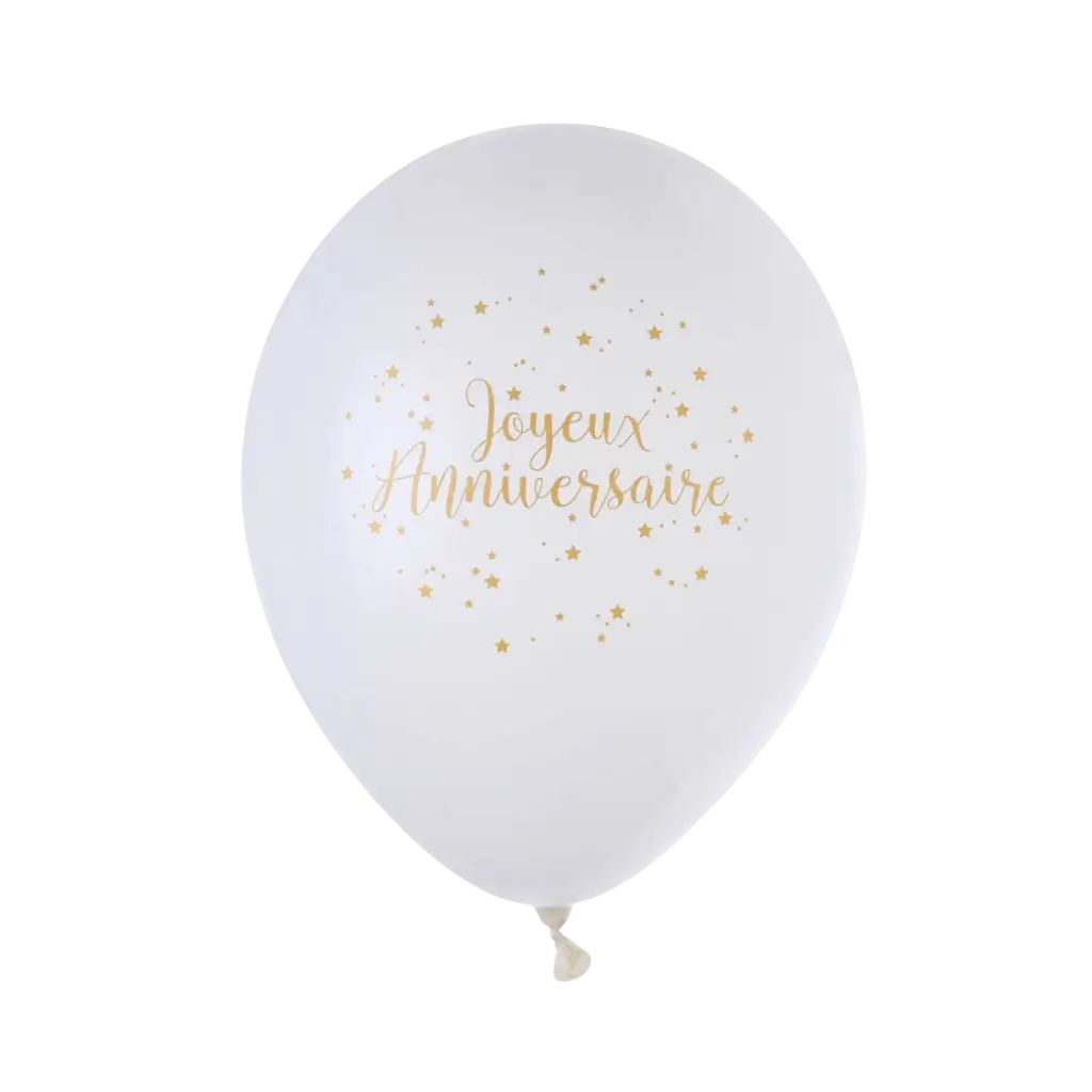 Ballon Joyeux Anniversaire Métallisé Blanc (Lot de 8)