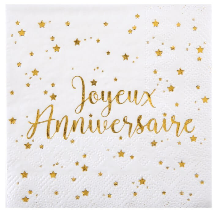 Serviette Joyeux Anniversaire Or (lot de 20) : Serviette de table  Anniversaire sur Sparklers Club