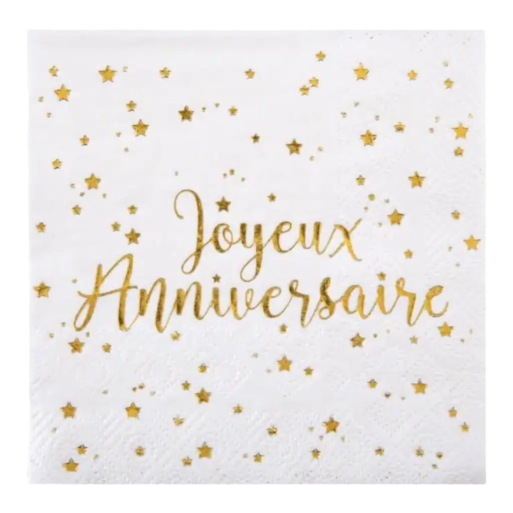 Serviette Joyeux Anniversaire Or (lot de 20)