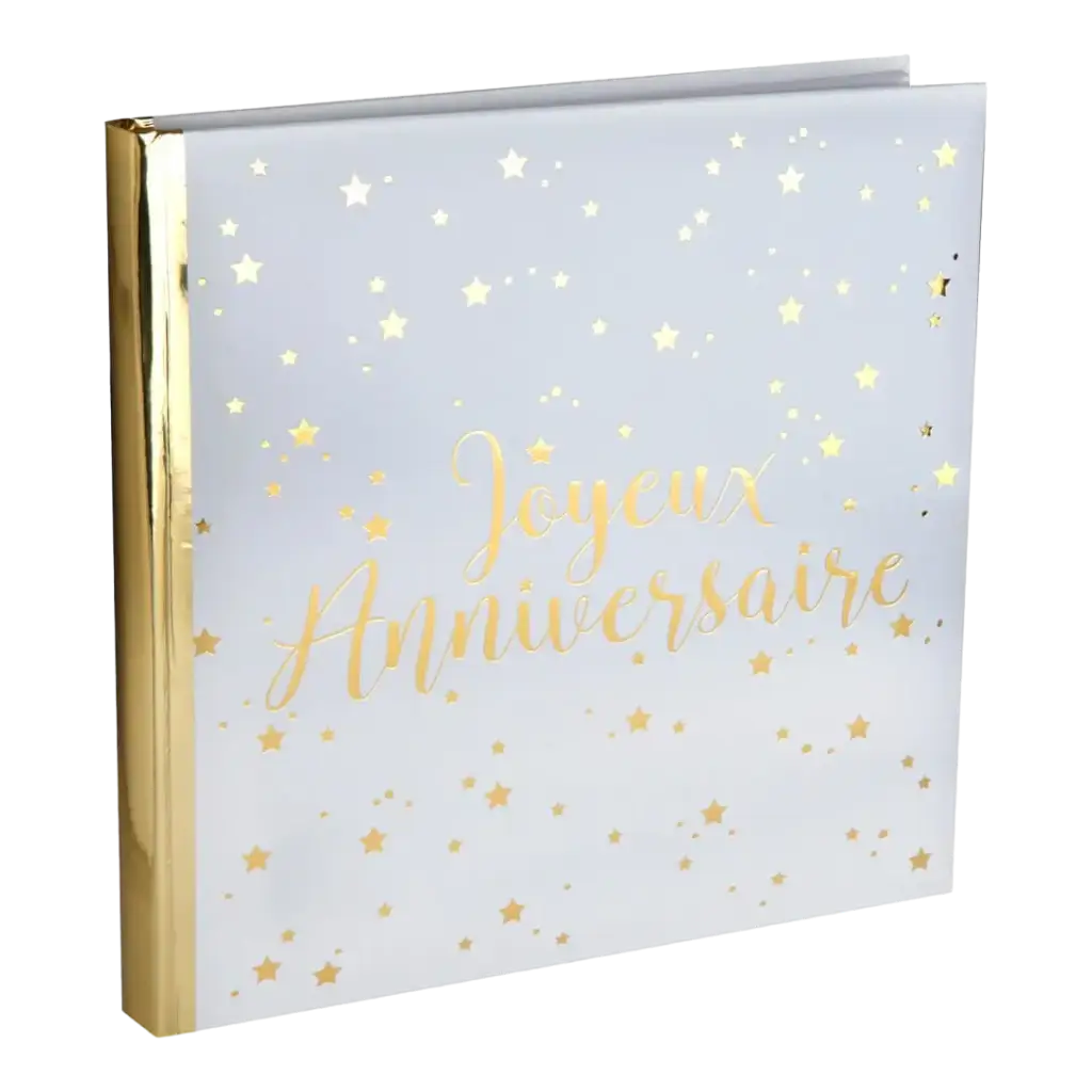 Livre d'Or Joyeux Anniversaire Métallisé Or/Blanc 