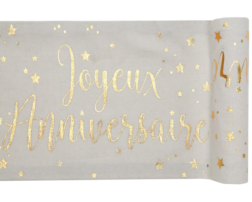 Chemin De Table Joyeux Anniversaire Blanc Or 3 Metres Decorations Pour Table D Anniversaire Sur Sparklers Club