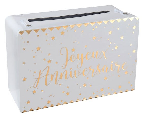 Urne en papier Joyeux Anniversaire Or/Blanc