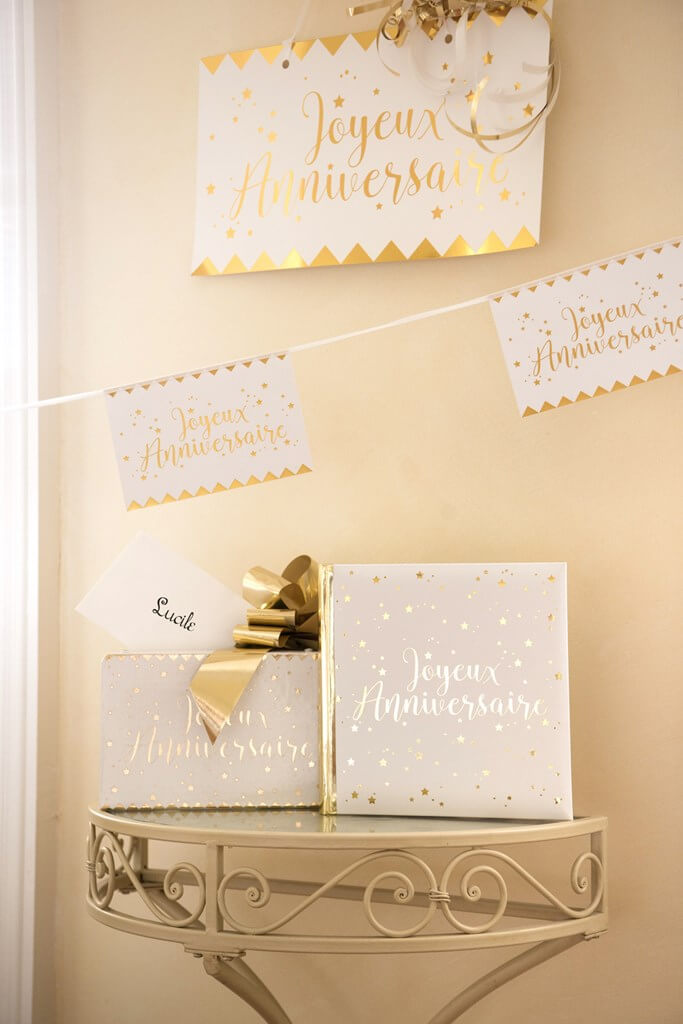 Urne en papier Joyeux Anniversaire Or/Blanc