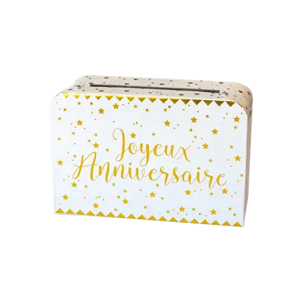 Urne en papier Joyeux Anniversaire Or/Blanc
