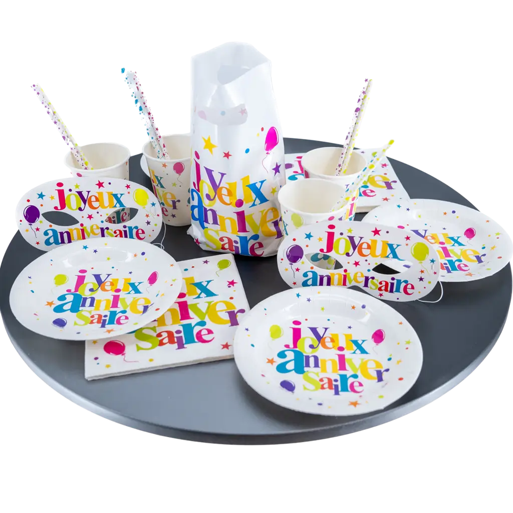 Kit Joyeux Anniversaire Multicolore 10 personnes