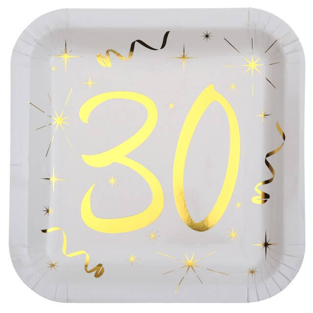 Assiette carré Blanc/Or 30 ans (Lot de 10)