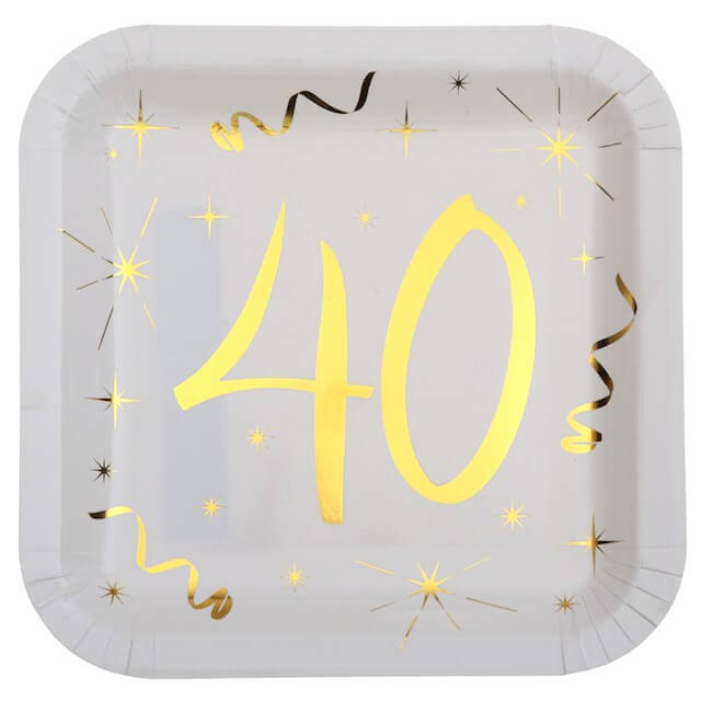 Assiette carré Blanc/Or 40 ans (Lot de 10)