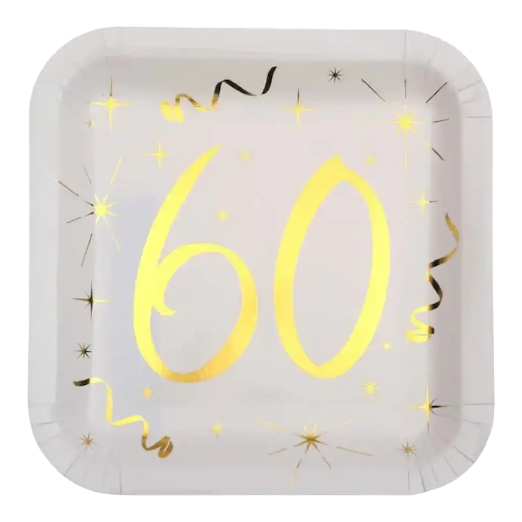 Assiette carré Blanc/Or 60 ans (Lot de 10)