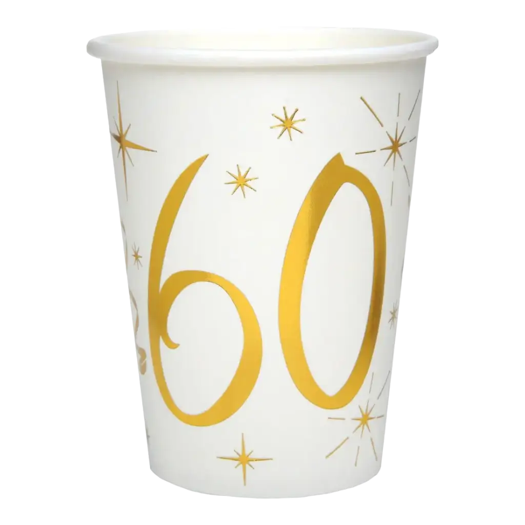 Gobelet en papier Blanc/Or 60 ans (Lot de 10)