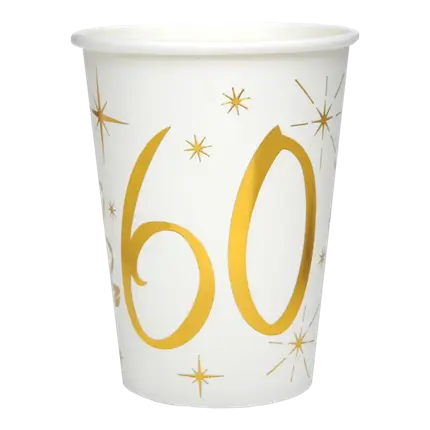 Gobelet en papier Blanc/Or 60 ans (Lot de 10)