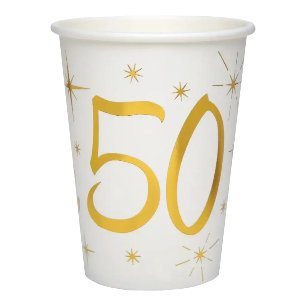 Gobelet en papier Blanc/Or 50 ans (Lot de 10)