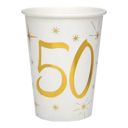 Gobelet en papier Blanc/Or 50 ans (Lot de 10)