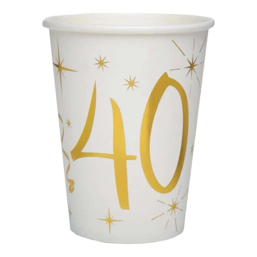 Gobelet en papier Blanc/Or 40 ans (Lot de 10)