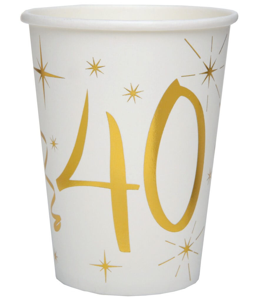 Gobelet en papier Blanc/Or 40 ans (Lot de 10)