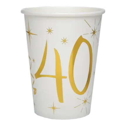 Gobelet en papier Blanc/Or 40 ans (Lot de 10)