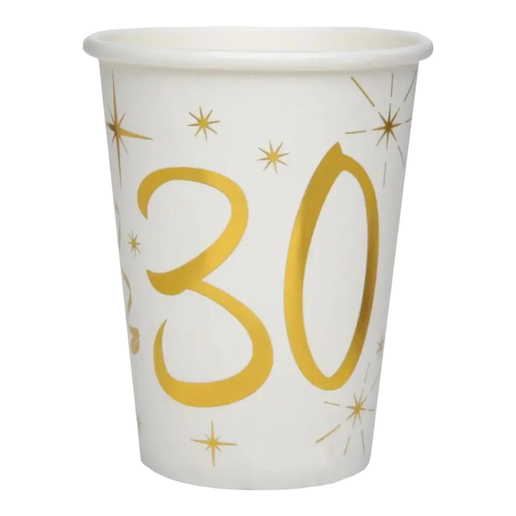 Gobelet en papier Blanc/Or 30 ans (Lot de 10)