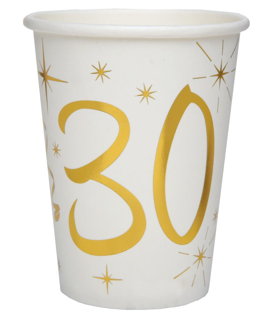 Gobelet en papier Blanc/Or 30 ans (Lot de 10)