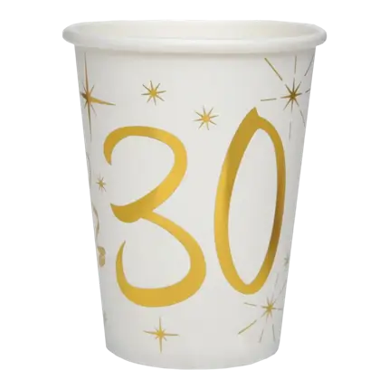 Gobelet en papier Blanc/Or 30 ans (Lot de 10)