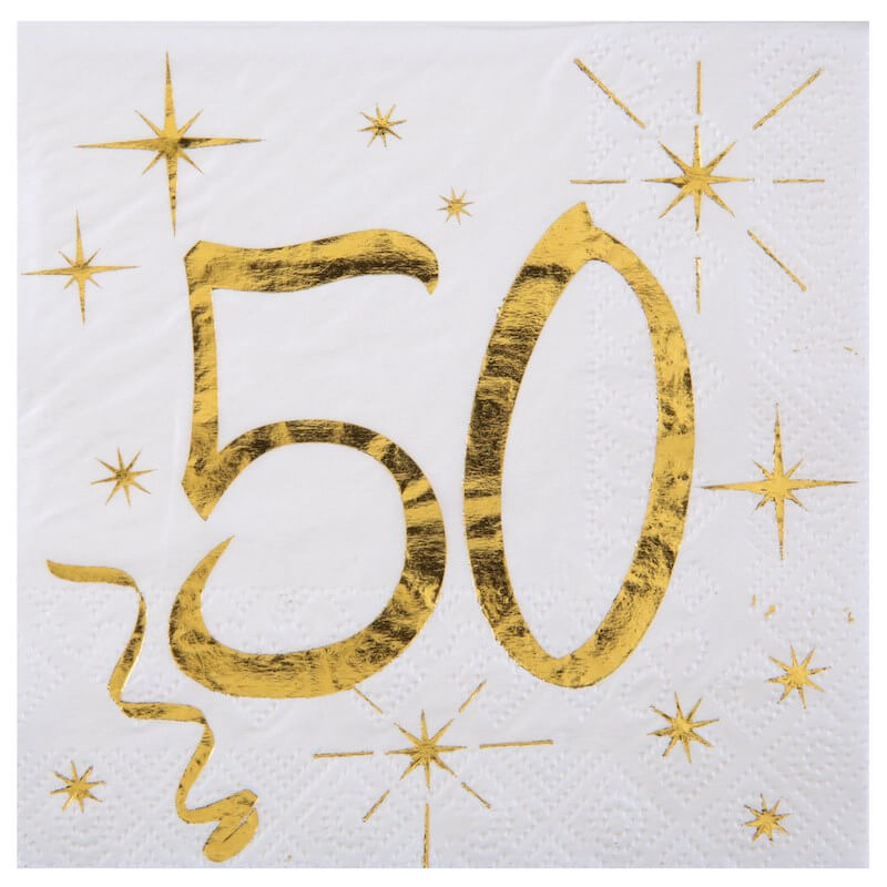 Serviettes 50 Ans Anniversaire blanc/argent x24