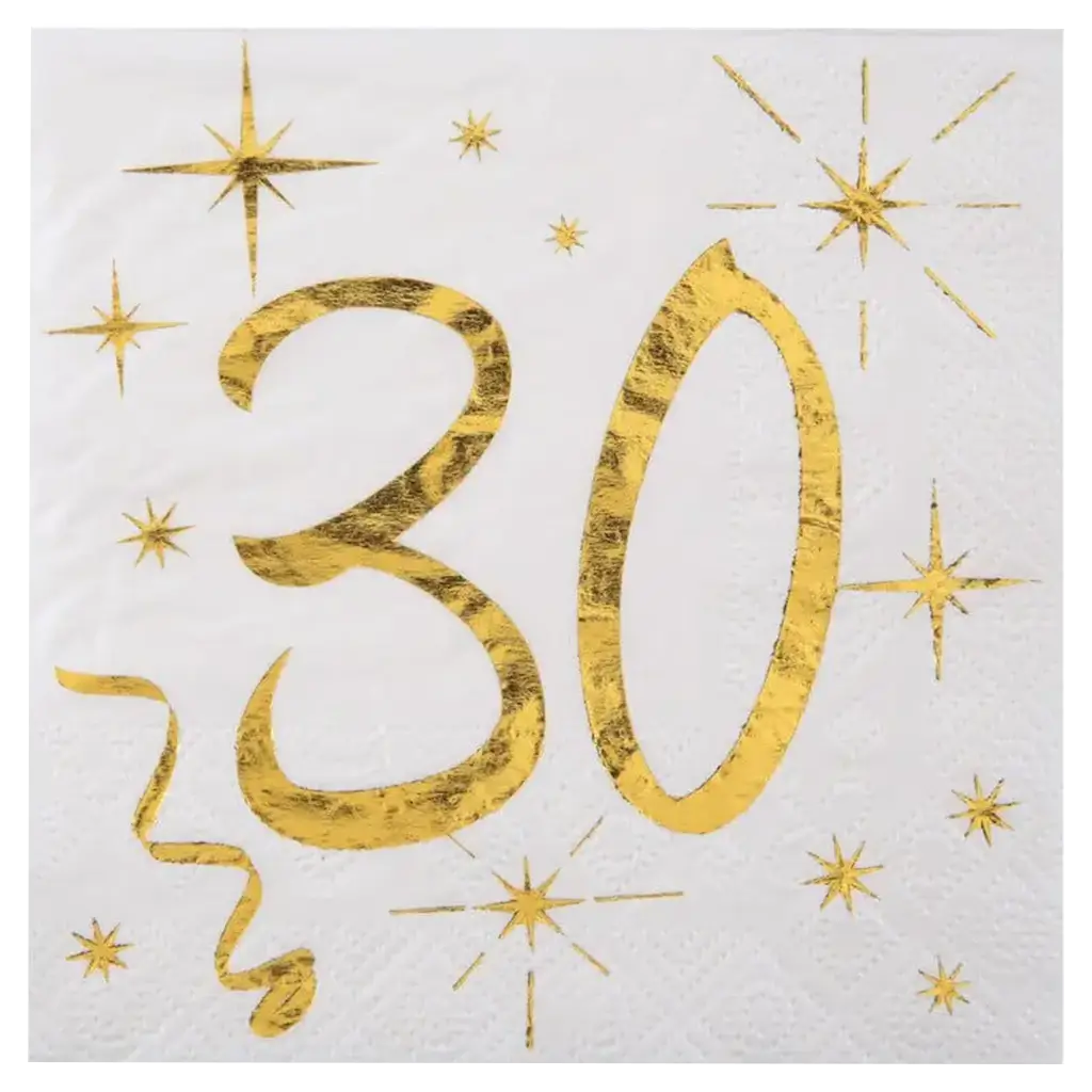 Serviette en Papier Blanc/Or 30 ans (Lot de 20)