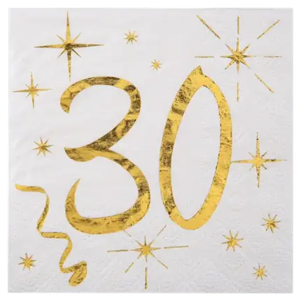 Serviette en Papier Blanc/Or 30 ans (Lot de 20)