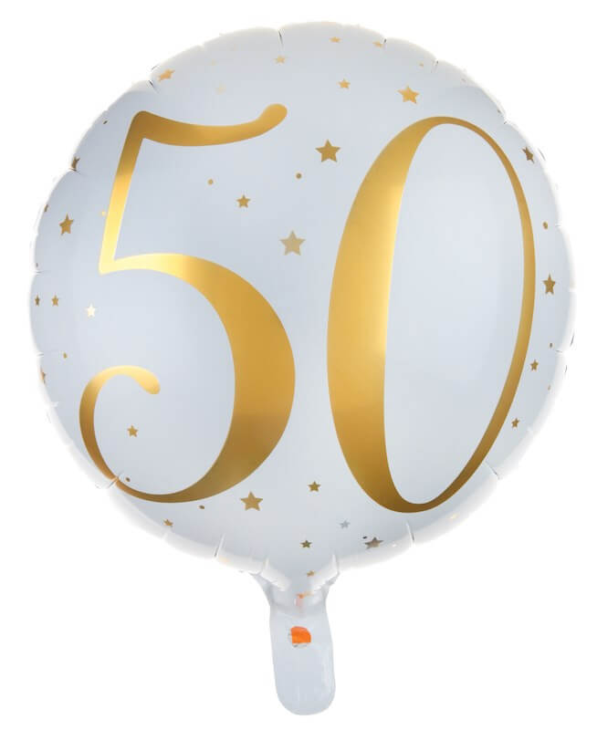 Ballon Blanc/Or 50ans ø45cm 